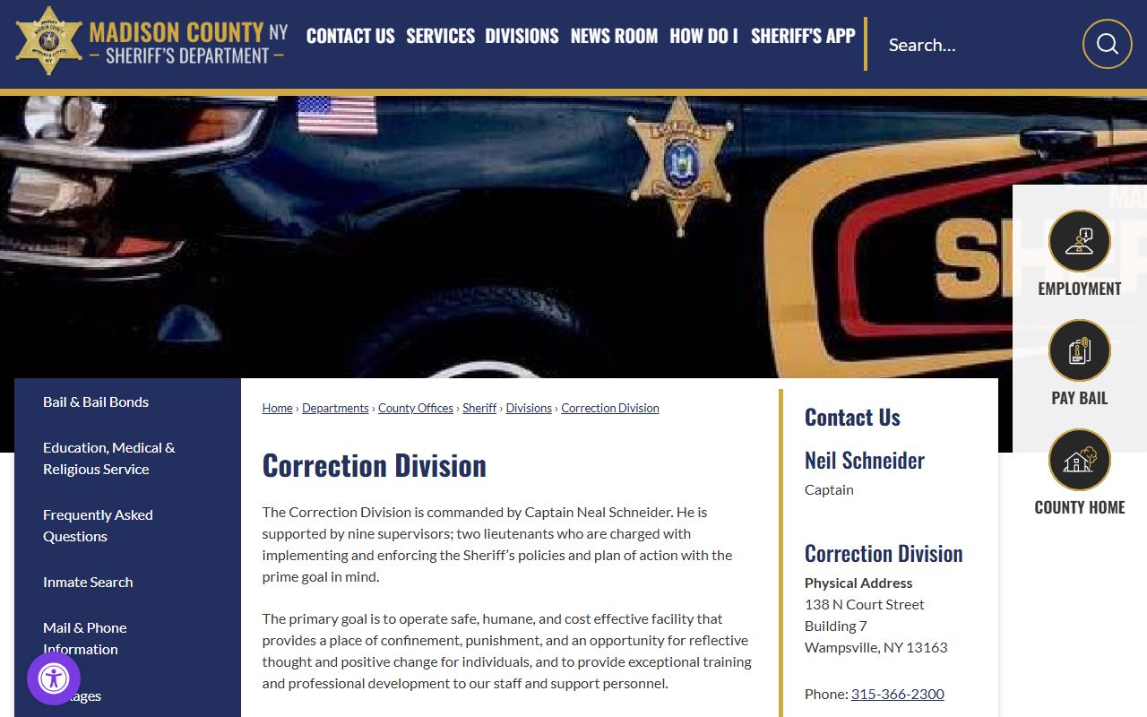 Madison County Jail correction division inmate custody information