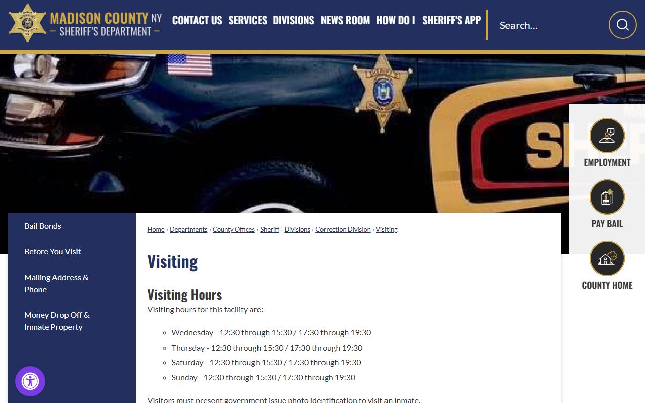 Madison County inmate records jail visiting hours page
