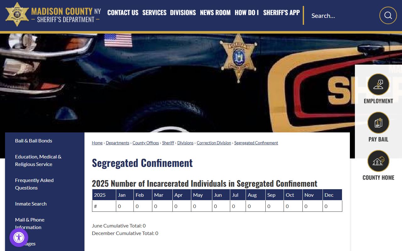 Madison County inmate population segregated confinement report