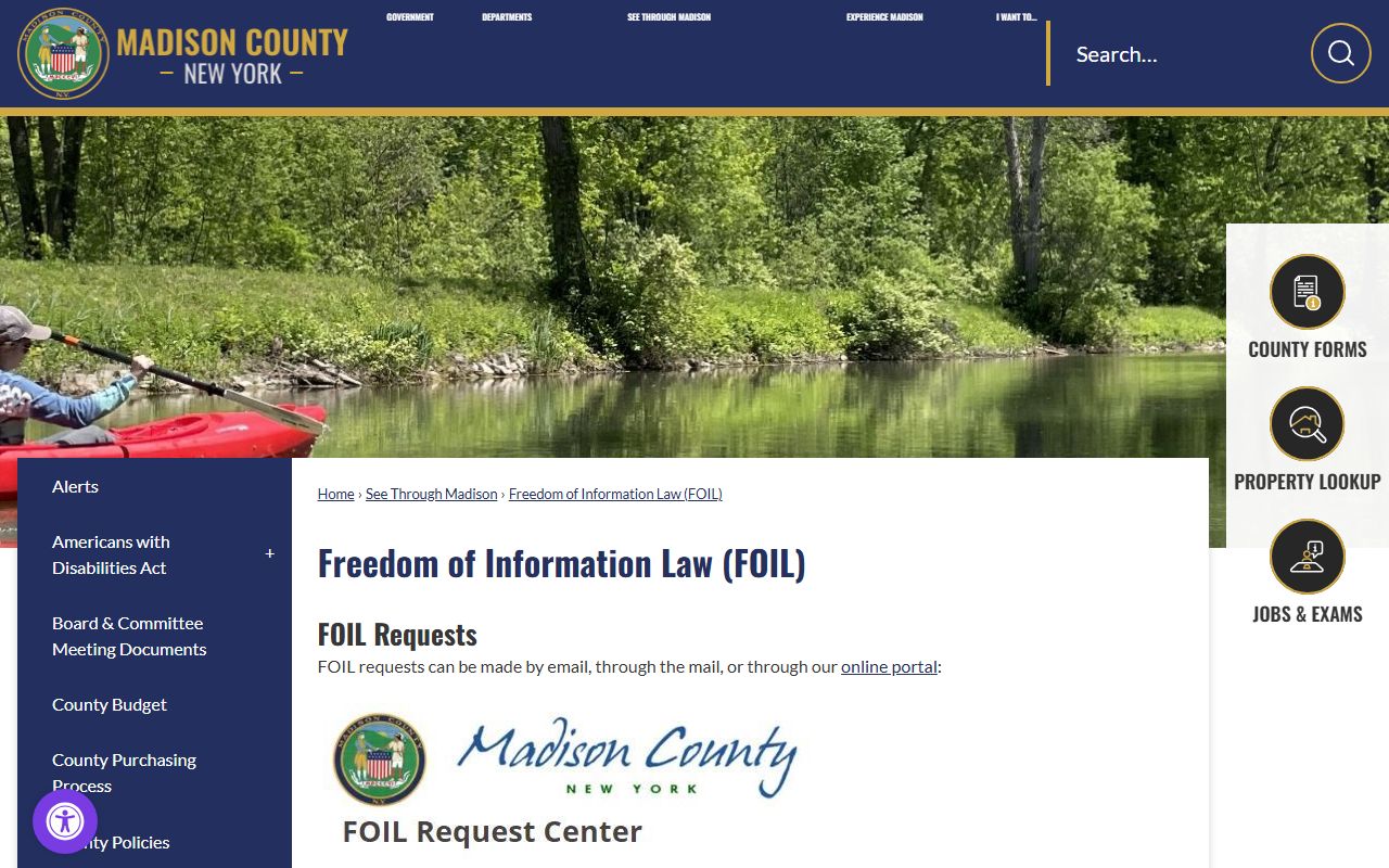 Madison County inmate records FOIL request page