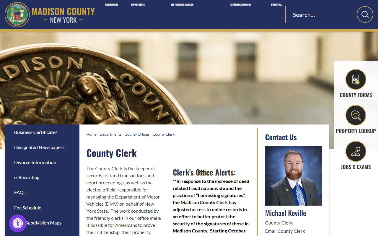 Madison County court records after jail arrest County Clerk records page